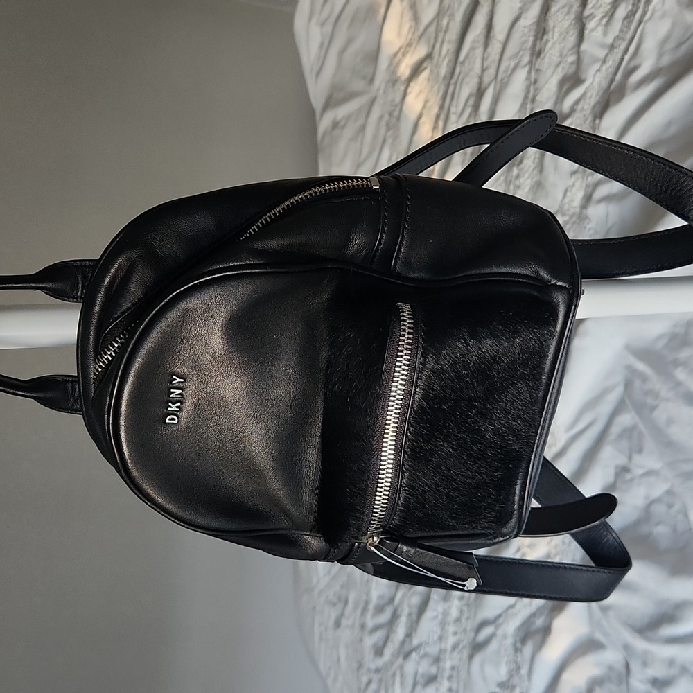 Like New! DKNY Black Mini Leather Backpack With Calf Fur